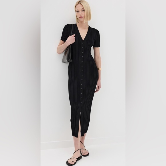 STAUD Amina Black Ribbed Knit Midi Dress size Large NWT - Picture 1 of 8